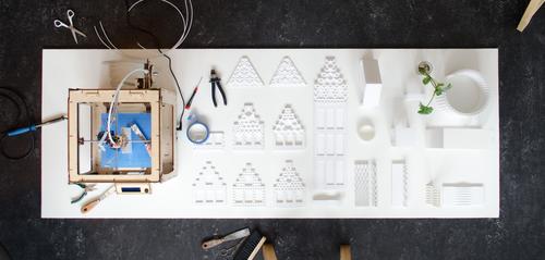 A small-scale prototype is printed first on a desktop 3D printer to make sure everything is correct.
