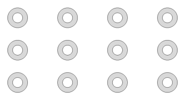 Horizontal separation = 1.5x vertical separation. (Click here to see a full-size version that you can print out and experiment with yourself.)