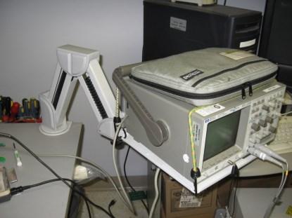 My aging but trusty HP scope mounted on a VDU arm.(Click here for a larger image.)