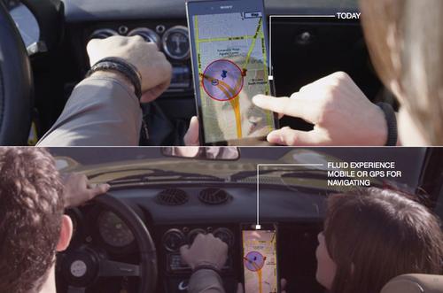 Instead of having to use touch to center in on GPS map display while driving, Fluid Experience Technology tracks where you are looking on the screen.
(Source: Aquifi)