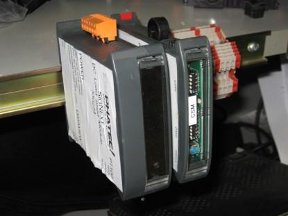 Modules are normally mounted on a TS35 rail and housed inside a panel. Here are prototypes of two different modules that we make.(Click here to see a larger image.)