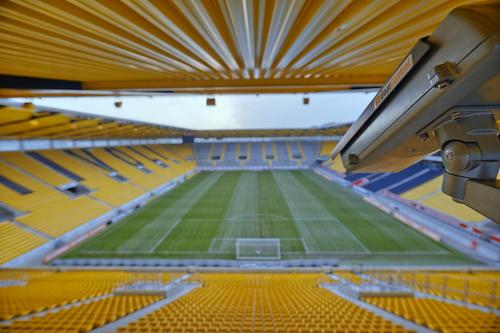 Cameras are connected to a powerful image processing system that tracks the movement of all objects on the field and filters out the players, officials, and everything else but the ball.