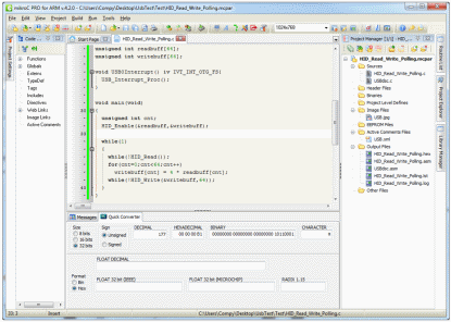 A view showing the basic IDE as well as MikroElektronika's conversion tool at the bottom of the screen (Click here to see a larger image.)