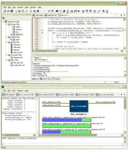 On screen, the software developer sees an interface compatible with common tools such as Visual Studio. Impulse adds elements that help visualize the task of parallelizing in a manner that maximizes use of the parallel channels in the FPGA.