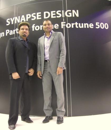 Satish Bagalkotkar (right), Synapse Design co-founder, CEO and president at Synapse Design, and Devesh Gautam, co-founder and COO, at Design Automation Conference in June, 2014. (Source: Junko Yoshida)