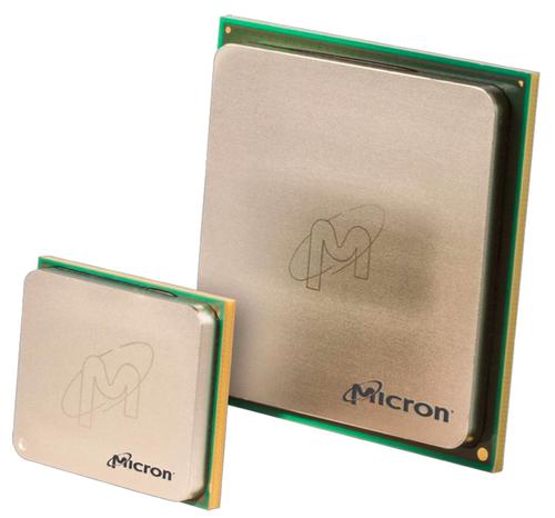 Micron's 2-gigabyte and 4-gigabyte parts will ship to other customers this year with channel bandwidth of 120 and 160 gigabytes per second, respectively. For Intel, Micron is customizing a 16-gigabyte part to supply channels optimized to the massively parallel processors on the next-generation Knights Landing Xeon Phi.(Source: Micron)