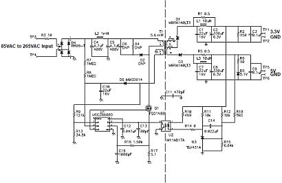 Cross regulating a two-output flyback saves money at the expense of regulation. (Click here for a full-size image.)