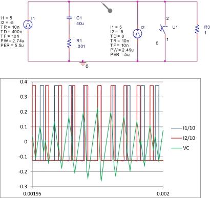 Beating effect on two asynchronous power supplies increases input ripple voltage. (Click here for a full-size image.)