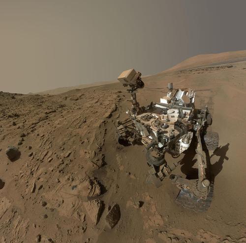NASA's Curiosity Mars Rover used the camera at the end of its arm in April/May 2014 to take dozens of component images combined into this self-portrait. (Source: NASA)