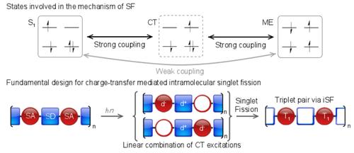 Template of design for doubling the number of electronics produced by solar cell using a coating that induces singlet fission.
(Source: Brookhaven National Labs)