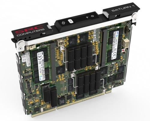 The dual-Stratix IV SRC Saturn 1 rides HP's 4U Moonshot server.