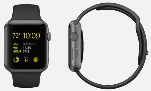 The edition I bought was 38 millimeter (because the 42 millimeter doesn't look like a watch on your wrist unless you are a giant) with the black anodized aluminum case for light weight and sweat-resistant band which is curved underneath so it breathes).
(Source: Apple) 