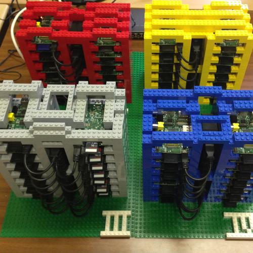 Using a combination of plastic Leggo Bricks and Arduino boards, University of Glasgow researchers have built a low-cost cloud architecture test bed. (Source: University of Glasgow Photo Gallery (https://raspberrypicloud.wordpress.com/))