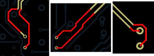 Impedance discontinuities such as neckdowns in chip breakout regions and tuning loops can occur any place where the target trace width and/or spacing is changed.