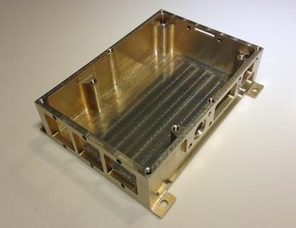 This enclosure for a Raspberry Pi single board computer was created entirely using Draw2CNC, including the enclosure itself (alodyned aluminum), the lid (not shown here), and the port covers (Teflon, also not shown here).