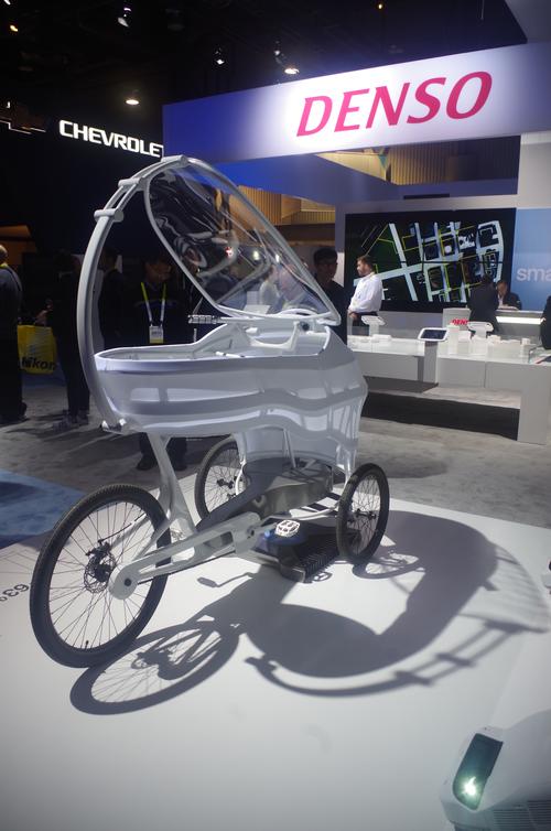 The coolest electric vehicle I spotted at CES was this skeletal beauty displayed by Denso and billed as 'a glimpse into fully automated vehicles in urban environments.'