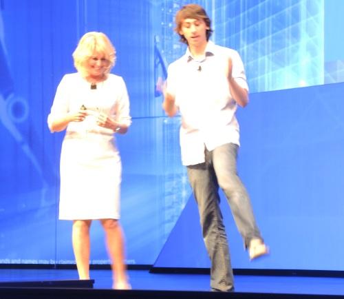 Slater Victoroff of Indico surprised Diane Bryant by arriving on stage in flip flops.