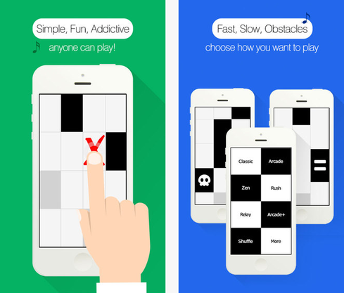 Piano Tiles Also known as 'Don't Tap The White Tile,' Piano Tiles is a pretty self-explanatory game. All you need are fast fingers and the ability to distinguish black from white. It's available for free on iOS and Android. (Image: Apple App Store)