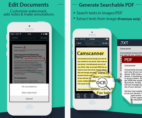 CamScanner This pocket scanner leverages your smartphone camera to scan key documents such as notes, receipts, meeting brainstorms, business cards, and invoices. You can crop and enhance images, share documents in PDF or JPEG files, and invite coworkers or friends to see or comment on documents you scan. (Image: Apple iTunes) 