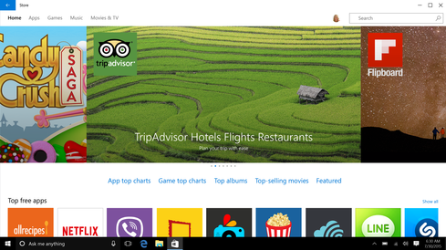 Windows Store  The Microsoft Windows Store offers far fewer apps than do the more popular Apple App Store and Google Play. That fact is one of several reasons Windows Phone has continued to lag. Microsoft introduced its Universal Apps strategy earlier this year in an effort to inspire developers to create apps for the Windows Store. It's also simplifying the process for iOS and Android app developers to port their apps to Windows 10. This way, developers can use their existing code to create a Windows 10 Universal App so that the app is tailored to the Windows interface. It's early to tell whether this will successfully bulk up the Windows Store, but it could be promising for an app store that has traditionally fallen behind those of the mobile giants. (Image: Microsoft)  