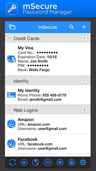mSecure Password Manager Simplifies Security This app, which costs $9.99, uses ultra-secure 256-bit blowfish encryption to protect personal information such as account numbers, usernames, passwords and more. It also comes with an auto-backup reminder, an email backup to keep data safe, and a self-destruct option for the time a hacker attempts to guess your password.