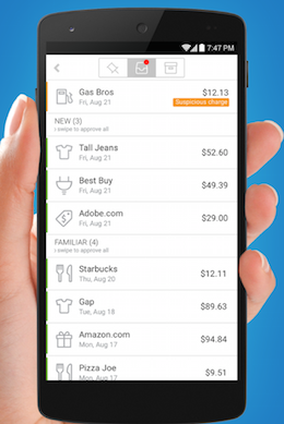 BillGuard Personal finance app BillGuard, available for iOS and Android, aims to protect your credit card from unnecessary charges. The app ties in with your credit card accounts and keeps track of your credit score, alerts you to suspicious charges, and notes which businesses charge for services you didn't know you were paying for. BillGuard is designed to learn your spending habits as you verify credit and debit charges over time. Its geo-protection feature visualizes where you spend money to help recognize fraud. The app claims to have saved $75 billion since its launch. (Image: Google Play)