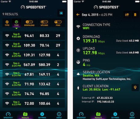 Speedtest If you're on the hunt for a reliable Internet source, check out Ookla Speedtest for access to the speeds of nearby WiFi connections. The app displays real-time graphs to show connection consistency, and lets you verify the promised speed. It's available on iOS and Android. (Image: Apple App Store)