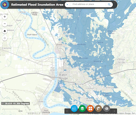 Baton Rouge Estimated Flood Inundation Map (click here for the live map, which is updated in real time)(Image: Department of Information Services via Baton Rouge, Louisiana)
