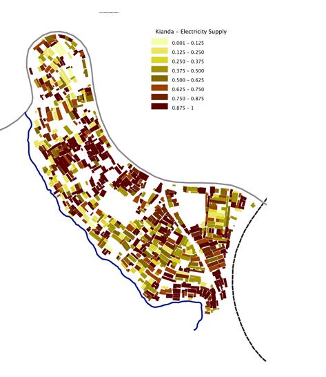 A map of the electric supply densities available in Kibera, Kenya, collected by local citizens. 