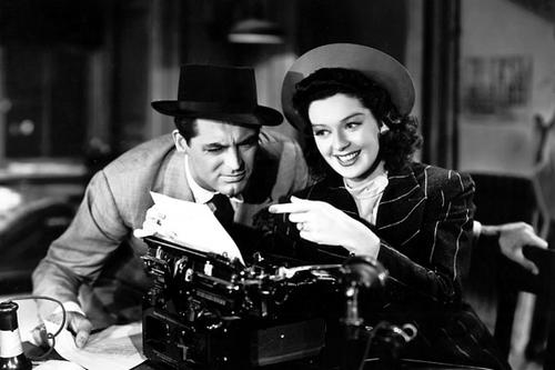 Cary Grant and Rosalind Russell in His Girl Friday (1940). 