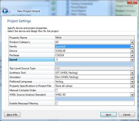 Bringing up the IDE -- New Project Wizard settings