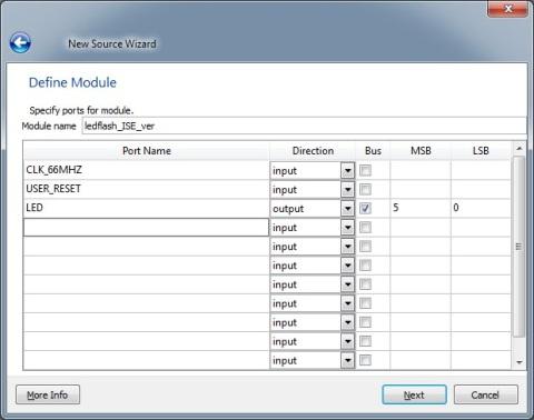 Bringing up the IDE -- New Source Wizard -- Specifying the ports