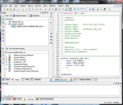 Bringing up the IDE -- Module 'ledflash_ISE_ver'