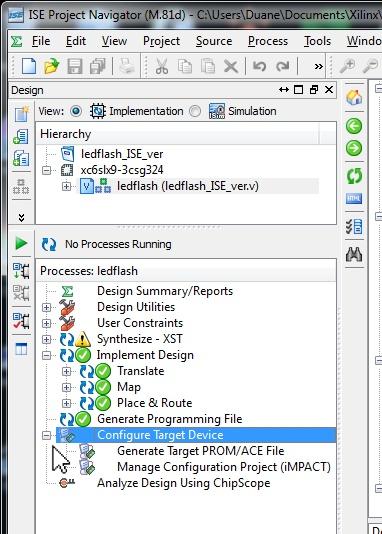 Loading the FPGA -- Selecting the 'Configure Target Device' option.
