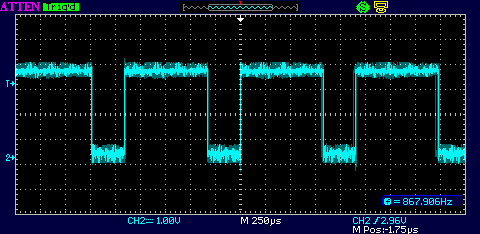 Forcing the loop into its unstable region by setting the trimpot for R2=0 (no phase margin) caused jitter on the 3.088 MHz clock to jump up to about 10 ns.