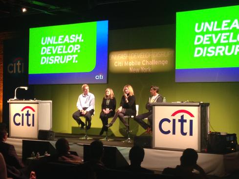 Citi technology executives answer questions from the crowd of developers.