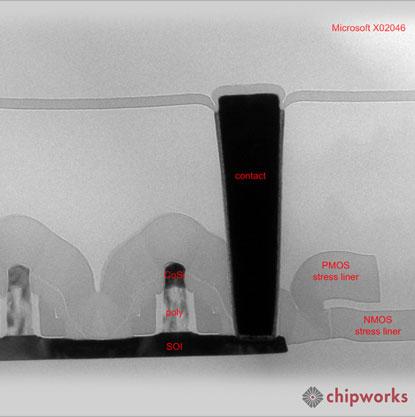 Microsoft X02046 90 nm PMOS Transistor (Source: Chipworks)
