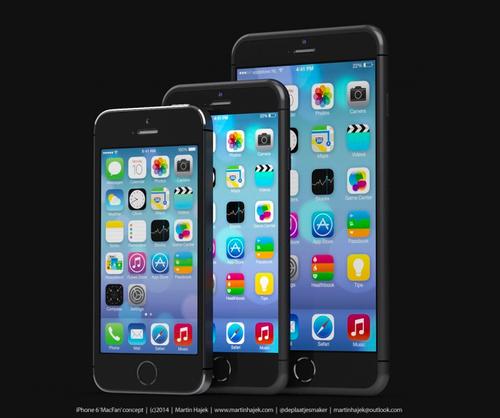 Artist's rendering of iPhone 5s (left), iPhone 6 (middle), and iPhone Air (right) created by Martin Hajek. (Source: Martin Hajek)