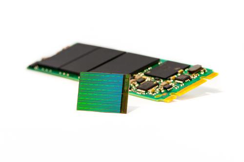 Micron's 3-D NAND die is small enough to boost solid-state SSDs the size of gum sticks to 3.5 terabytes. (Source: Micron) 