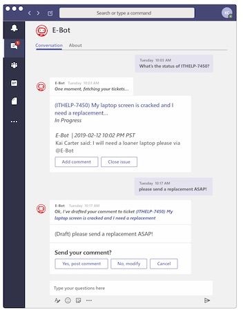 E-Bot in Microsoft Teams