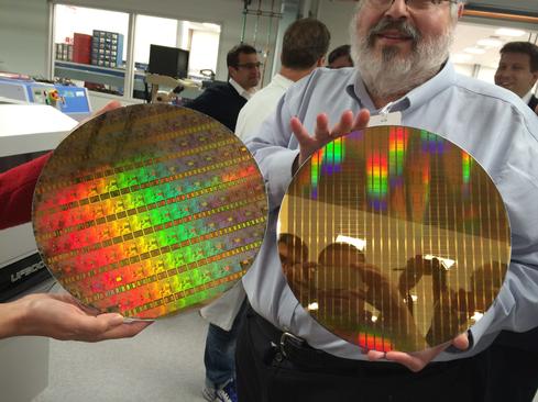 NAND flash wafers. Photo from Storage Field Day 5 tour at SanDisk.